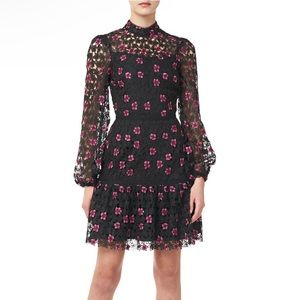 Monique Lhuillier Floral Lace Long Sleeve Cocktail Dress